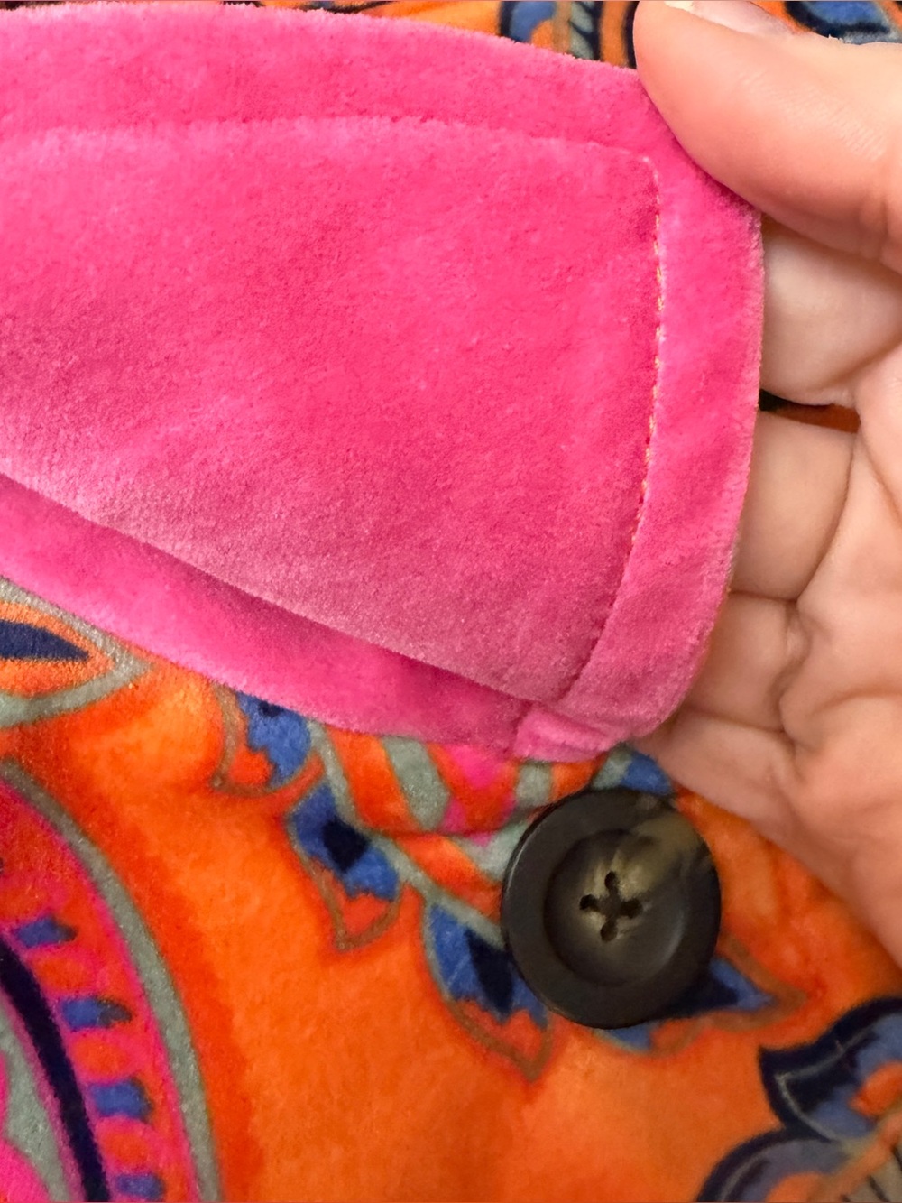 Boden Orange Paisley Velvet  Button-Front Long Sleeve Coat - Size 14 - Picture 16 of 16